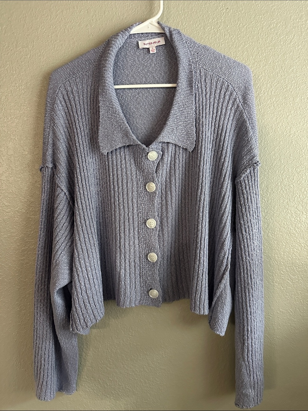 Pastel Lavender Ribbed Button-Front Cardigan